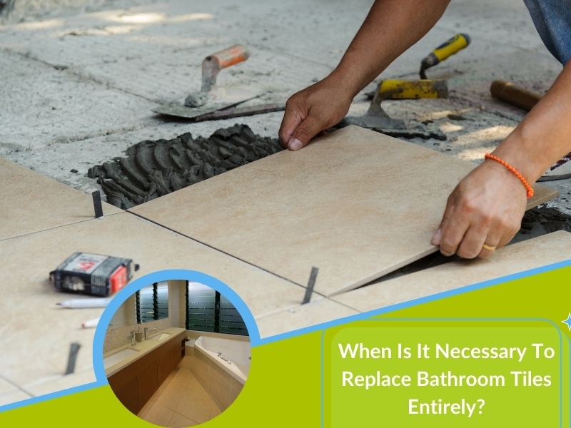 A person removing old tiles from a bathroom wall, preparing for a replacement.