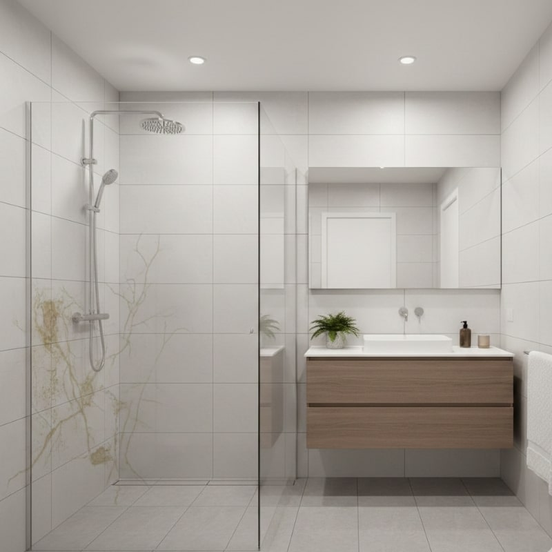 Leaking shower tiles in a Sydney bathroom showing hidden water damage behind walls