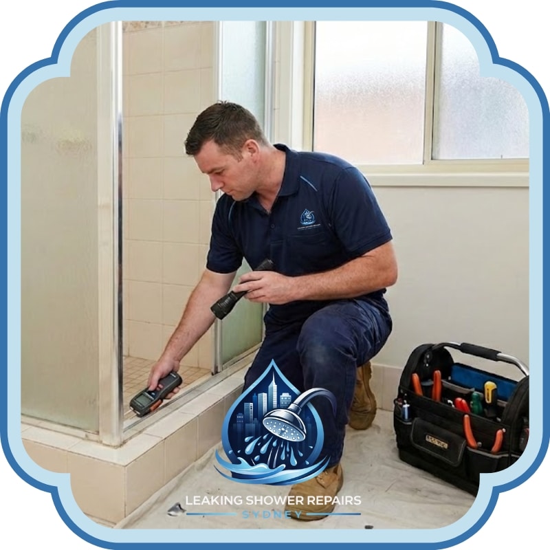 shower repair service man fixing a leaking shower in a Wollstonecraft property