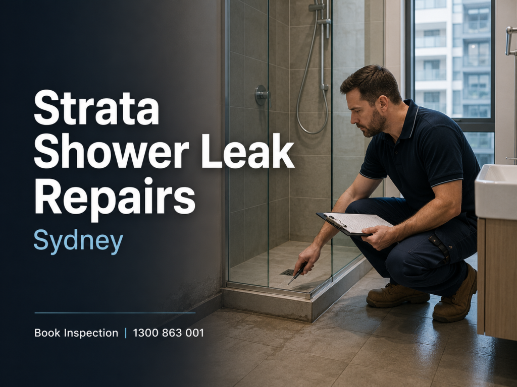 Technician inspecting a leaking shower in a Sydney strata apartment