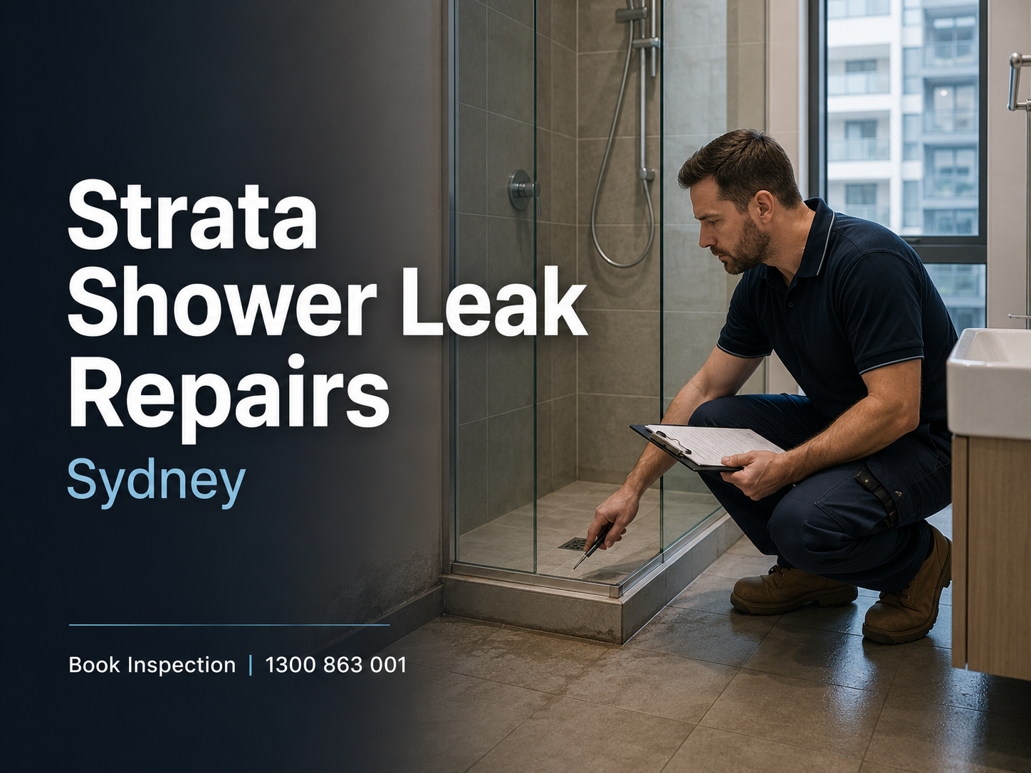 Technician inspecting a leaking shower in a Sydney strata apartment