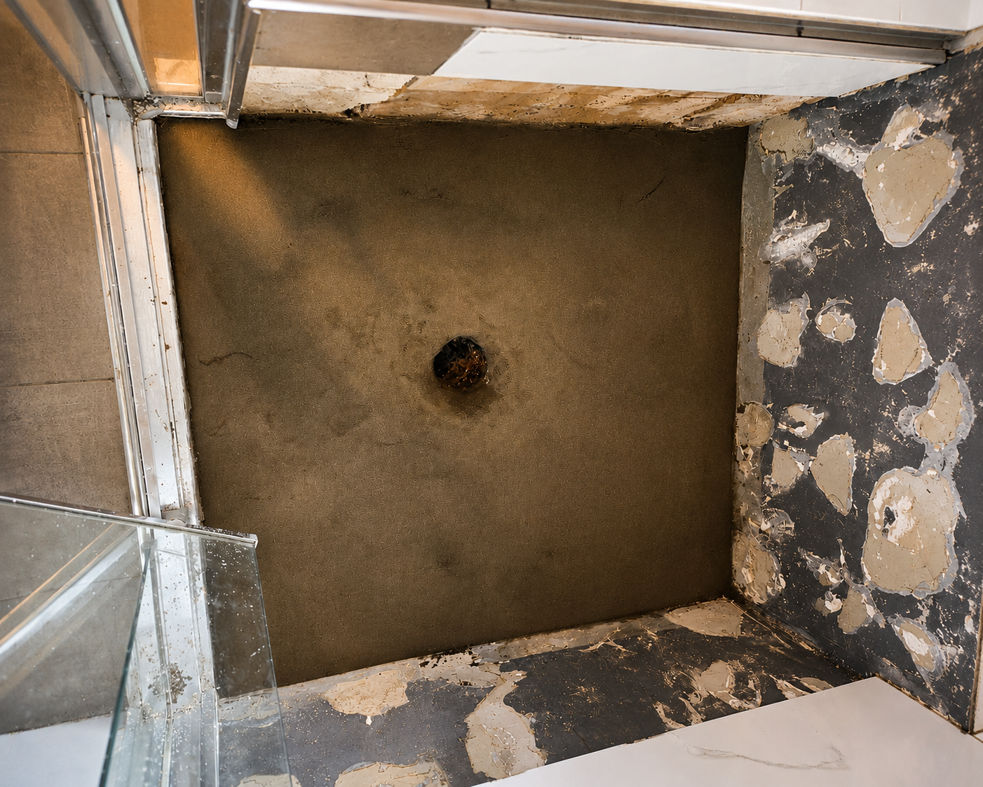 Shower base rebuilt after removing tiles during a leaking shower repair in Sydney
